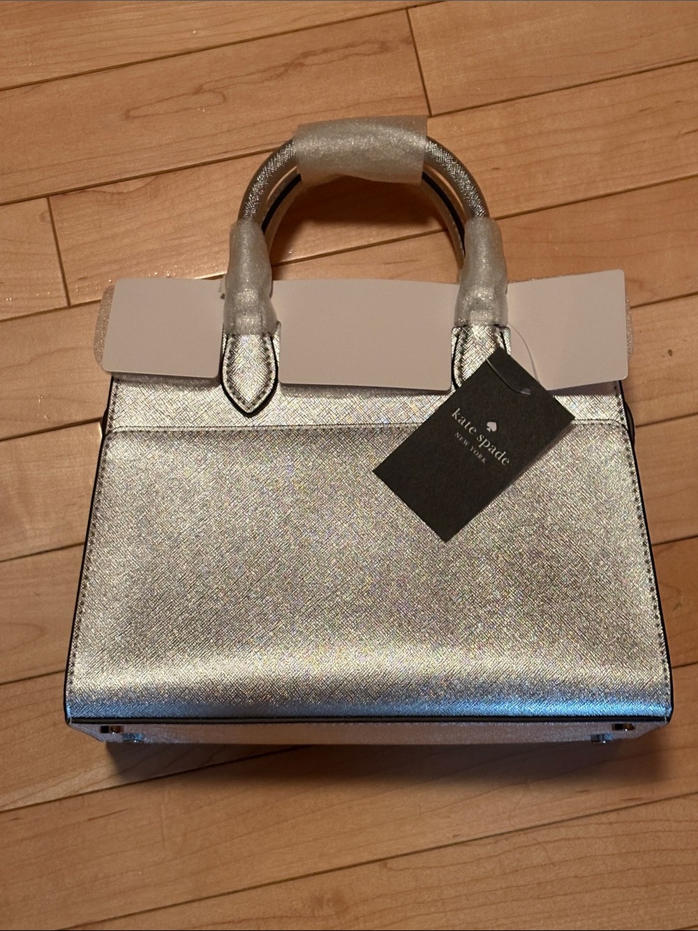 kate spade Silver Metallic Top-Handle Satchel with Flap